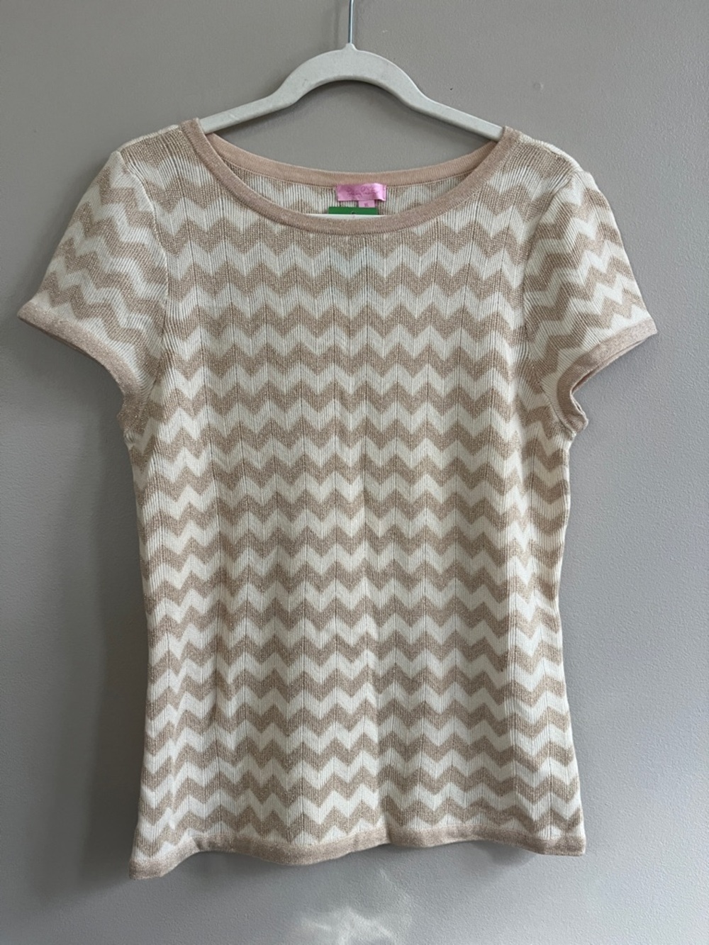 Lilly Pulitzer Sydney Short Sleeve white gold dazzle chevron Sweater size XL